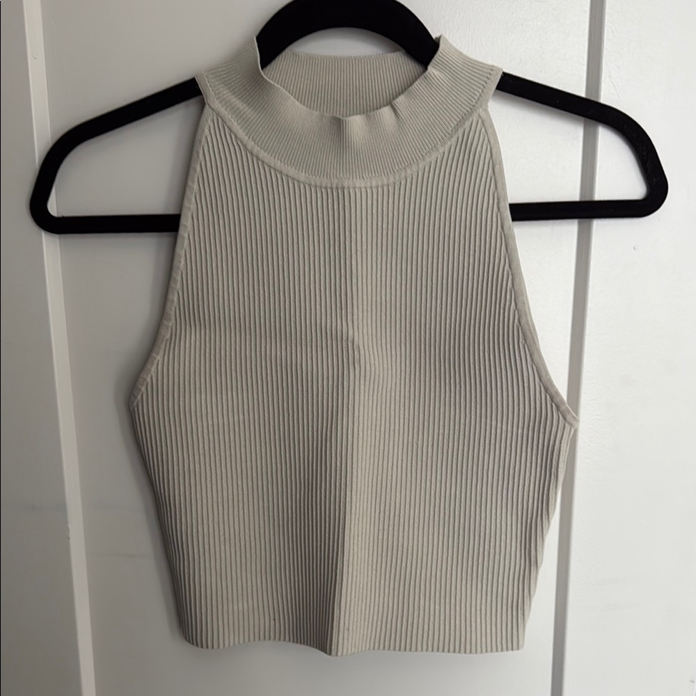 Aritzia Ribbed High-Neck Tank Top in Light Beige